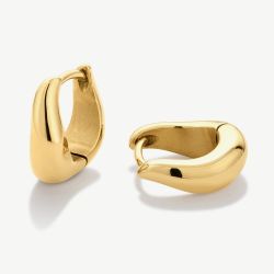 D.Louise Yellow Gold Tone Plated Stainless Steel Wave Huggie Hoop Earrings THE-061