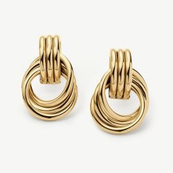 D.Louise Yellow Gold Tone Plated Stainless Steel Rope Knot Stud Earrings NAE-14