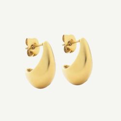 D.Louise Yellow Gold Tone Plated Stainless Steel Curved Mini Hoop Earrings GE-109