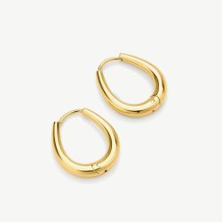 D.Louise Yellow Gold Tone Plated Stainless Steel Tapered Oval Hoop Earrings NAE-28