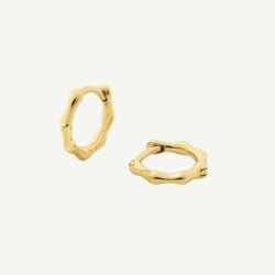 D.Louise Yellow Gold Tone Plated Stainless Steel Bamboo Huggie Hoop Earrings SKE-26