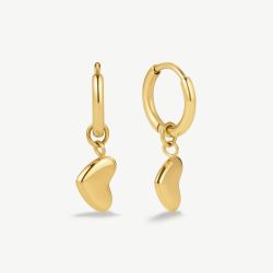 D.Louise Yellow Gold Tone Plated Stainless Steel Bubble Heart Pendant Hoop Earrings NAE-18