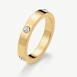 D.Louise Yellow Gold Tone Plated Stainless Steel Cryctal Eternity Stacking Ring YBR-007
