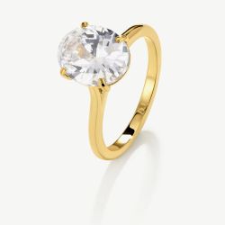D.Louise Yellow Gold Tone Plated Stainless Steel Crystal Solitaire Ring YBR-011
