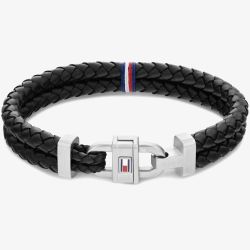 Tommy Hilfiger Carabiner Black Leather Two-Row Bracelet 2790361