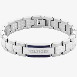 Tommy Hilfiger Parker Mens Stainless Steel Blue Enamel Logo Bracelet 2790600