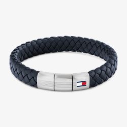 Tommy Hilfiger Navy Braided Stainless Steel Clasp Leather Bracelet 2790660
