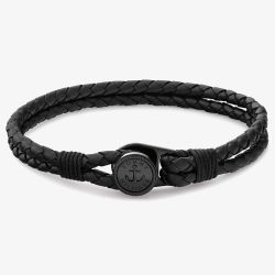 Tommy Hilfiger Nautical Black Double Braided Leather Bracelet 2790693
