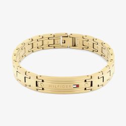 Tommy Hilfiger Oxford Yellow Gold Tone Plated Stainless Steel ID Bar Link Bracelet 2790733