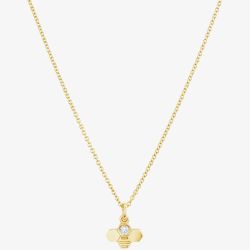 Yellow Gold Plated Cubic Zirconia Tiny Bee Pendant Necklace BP1-YGP-CZ