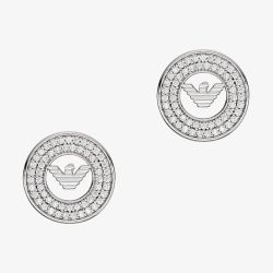 Emporio Armani Silver Round Eagle Cubic Zirconia Stud Earrings EG3587040