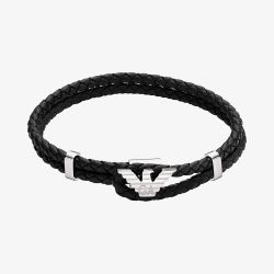 Emporio Armani Mens Braided Leather Logo Bracelet EGS3237040