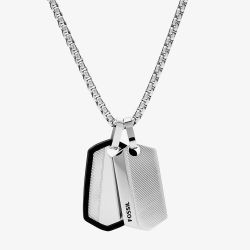 Fossil Harlow Chevron Stainless Steel Dog Tag Necklace JF03996040