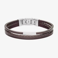 Fossil Townsman Multi Strand Brown Leather Bracelet JF03323040