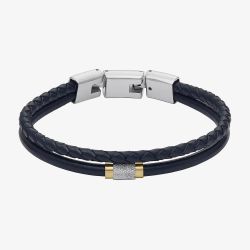 Fossil Machine Knurled Blue Leather Bracelet JF04703998