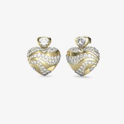 Guess In My Heart Gold Tone Crystal Heart Stud Dropper Earrings UBE04499YG