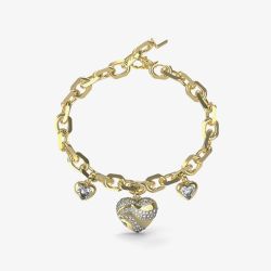 Guess In My Heart Gold Tone Crystal Charm Link Chain Bracelet UBB04500YGL