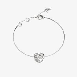 Guess In My Heart Silver Tone Crystal Wave Heart Bracelet UBB04502RHL