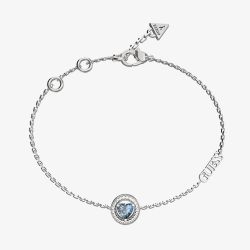 Guess Mama Non Mama Silver Tone Blue Crystal Heart Halo Bracelet UBB04668RHLSL