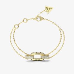 Guess Stylish Gold Tone Crystal Link Double Chain Bracelet UBB04581YGS