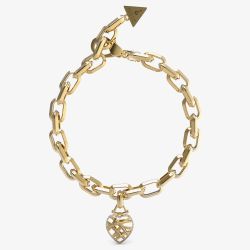 Guess Gold Tone Crystal Heart Cage Charm Bracelet UBB03094YGL