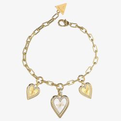 Guess Love Me Tender Three Heart Crystal Charm Bracelet UBB03235YGRHS