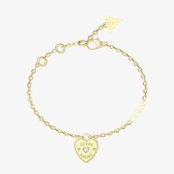 Guess Amore Gold Tone Crystal Heart Charm Bracelet UBB05057YGL