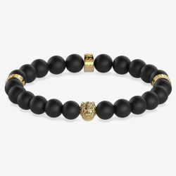 Guess Lion King Gold-Tone & Black Beads Bracelet UMB01303YG