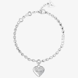 Guess Falling In Love Silver Tone Heart Chain Bracelet UBB02229RHL