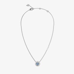Guess Mama Non Mama Silver Tone Blue Crystal Heart Halo Necklace UBN04667RHLS