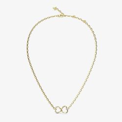 Guess Mon Amour Gold Tone Crystal Two Heart Link Necklace UBN04616YG