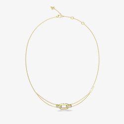 Guess Stylish Gold Tone Crystal Double Link Chain Necklace UBN04580YG