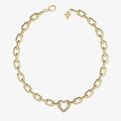 Guess Beloved Gold Tone Crystal Heart Necklace UBN05015YG