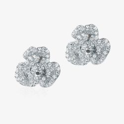 Fei Liu Peony Rhodium Plated Plated Cubic Zirconia Flower Stud Earrings PEO-925R-203-CZ00