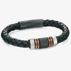 Fred Bennett Multi-colour Stainless Steel Beaded Black Leather Bracelet B4377