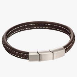 Fred Bennett Stainless Steel Brushed Finish Brown Leather Plaited Bracelet B5120