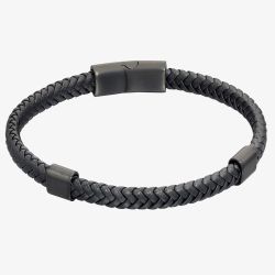Fred Bennett Reborn Recycled Black Plaited Leather Bracelet B5322