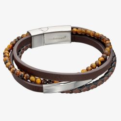 Fred Bennett Reborn Recycled Leather & Tiger's Eye Multi Row Bracelet B5317