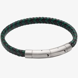 Fred Bennett Black & Forest Green Recycled Plaited Leather Bracelet B5375