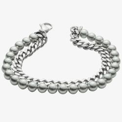 Fred Bennett Everyday Unity Stainless-Steel & Grey Shell Pearl Two Row Bracelet B5440