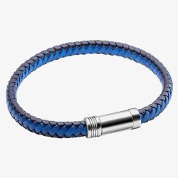 Fred Bennett Blue Leather & Stainless Steel Braided Bracelet B5275