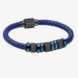 Fred Bennett Mens Stainless Steel & Blue Leather Bracelet B5575L