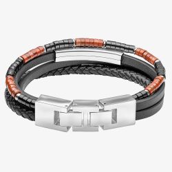 Fred Bennett Red Jasper Onyx Multi Layer Leather Bracelet B5637