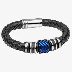 Fred Bennett Blue Steel Black Leather Braided Bracelet B5640