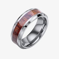 Fred Bennett Tungsten & Brown Wood Stripe Ring R3888