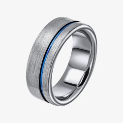 Fred Bennett Tungsten Blue Stripe Ring R3938L