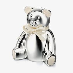D For Diamond Silver Plated Teddy Bear Money Box Y413