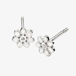 D For Diamond White Enamel Flower Stud Earrings E4122