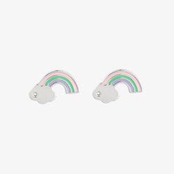 D For Diamond Silver Enamel Rainbow Stud Earrings E6157