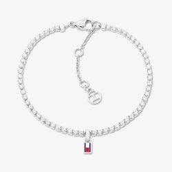 Tommy Hilfiger Stainless Steel Cubic Zirconia Logo Charm Tennis Bracelet 2781092